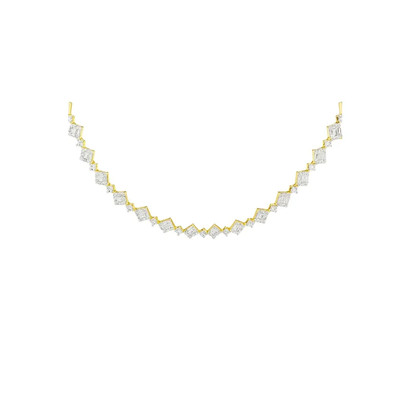 3.10ct Diamond 14K Gold Illusion Set Tennis Necklace