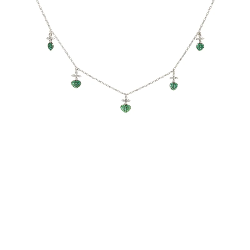0.70ct Emerald Diamond 18K Gold Sacred Heart Station Necklace