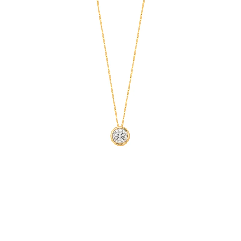 0.96ct Diamond 18K Gold Bezel Solitaire Necklace