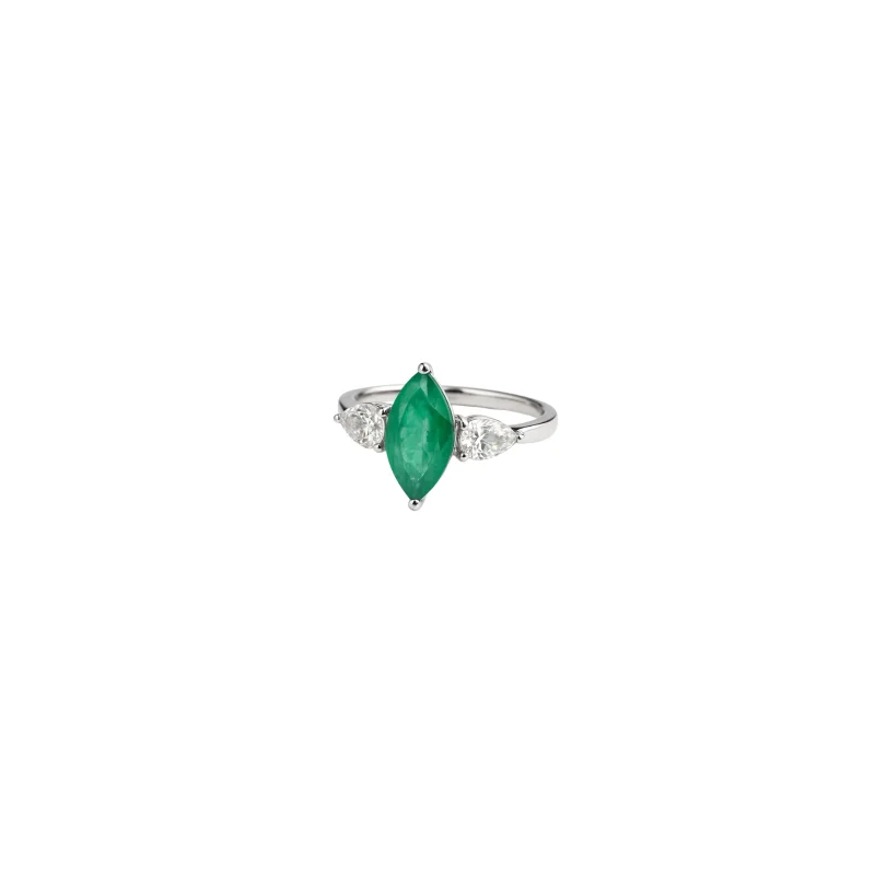 1.79ct Diamond Emerald 18K Gold Marquis Ring