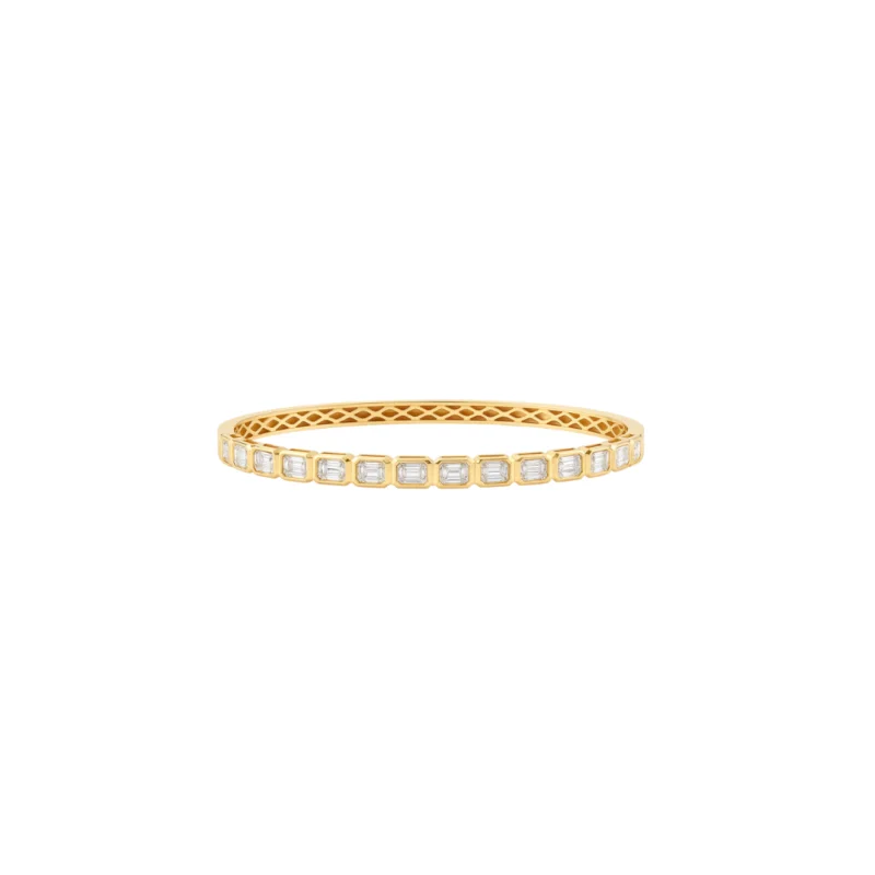3.20ct Diamond 18K Gold Emerald Cut Bezel Bangle Bracelet