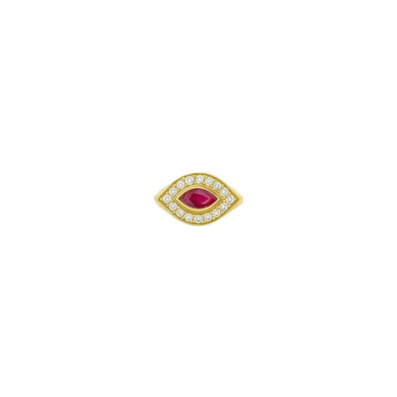 0.46ct Diamond Ruby 14K Gold Signet Ring