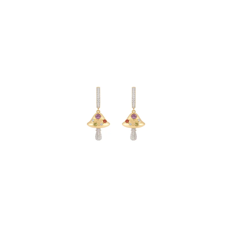 0.93ct Diamond Multi Gemstone 14K Gold Mushroom Dangle Drop Earrings