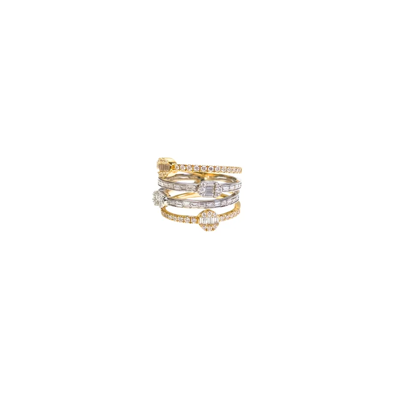 1.00ct Diamond 18K Gold Four Row Ring