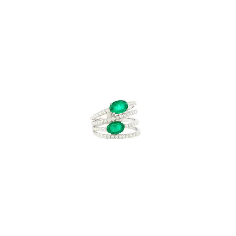 1.50ct Diamond Emerald 18K Gold Multi Row Ring