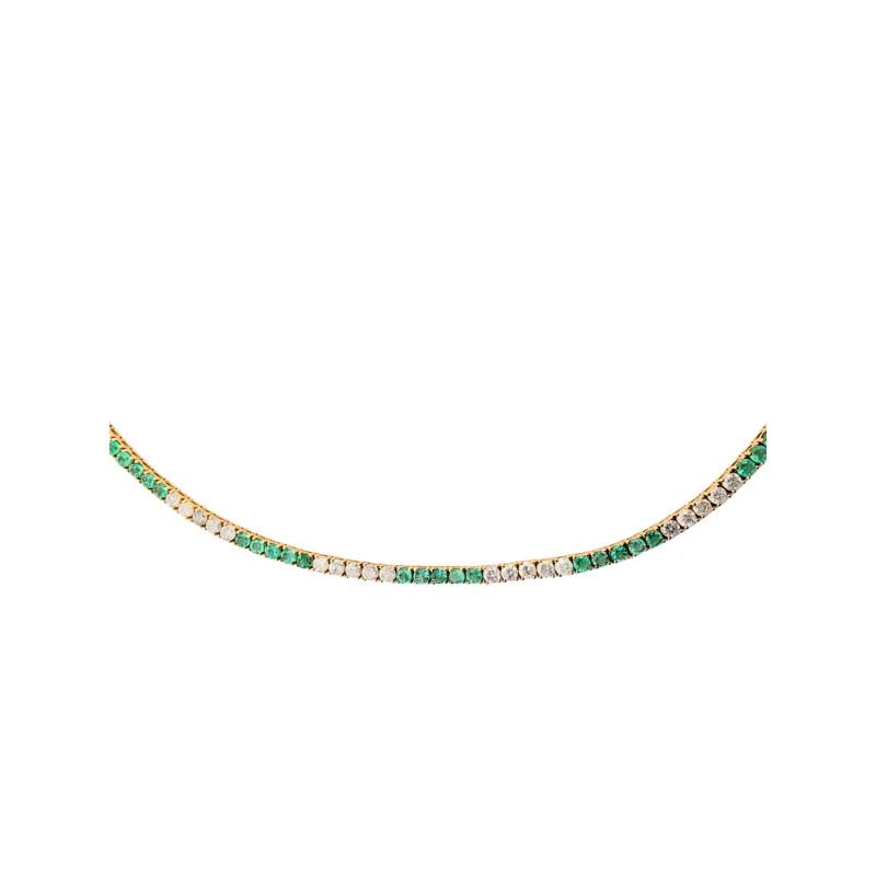 10.20ct Diamond Emerald 14K Gold Tennis Necklace