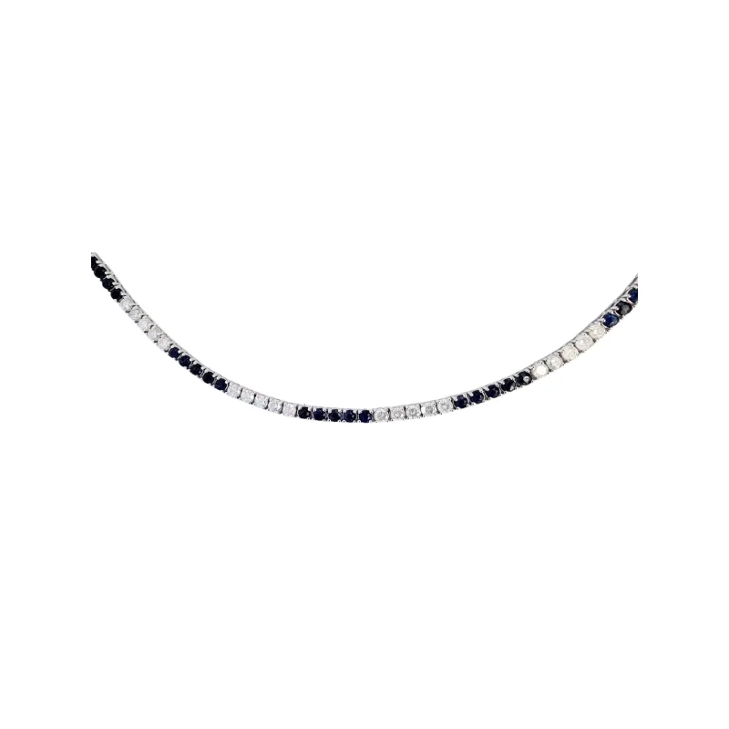 11.85ct Diamond Sapphire 14K Gold Tennis Necklace