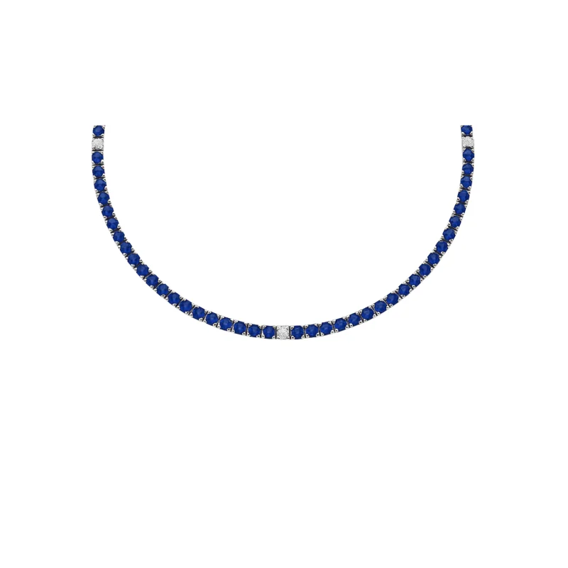 12.69ct Diamond Sapphire 14K Gold Tennis Necklace
