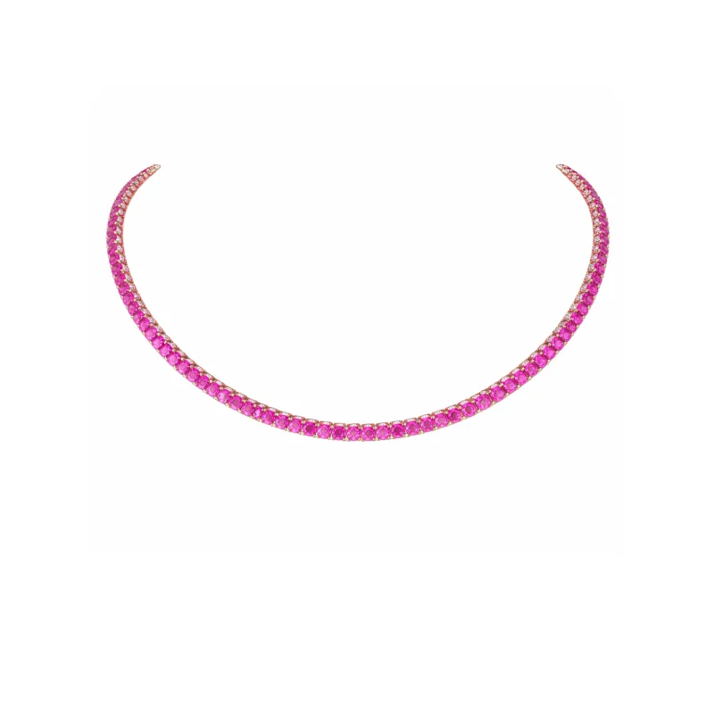 15.43ct Ruby 14K Gold Stationed Tennis Necklace