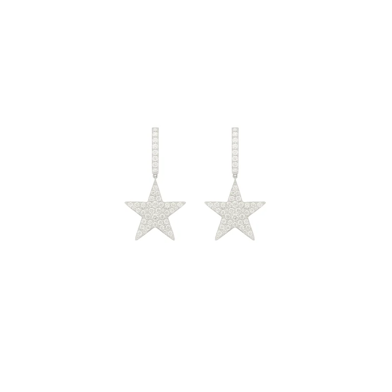 2.30ct Diamond 14K Gold Star Hoop Dangle Hoops White Gold