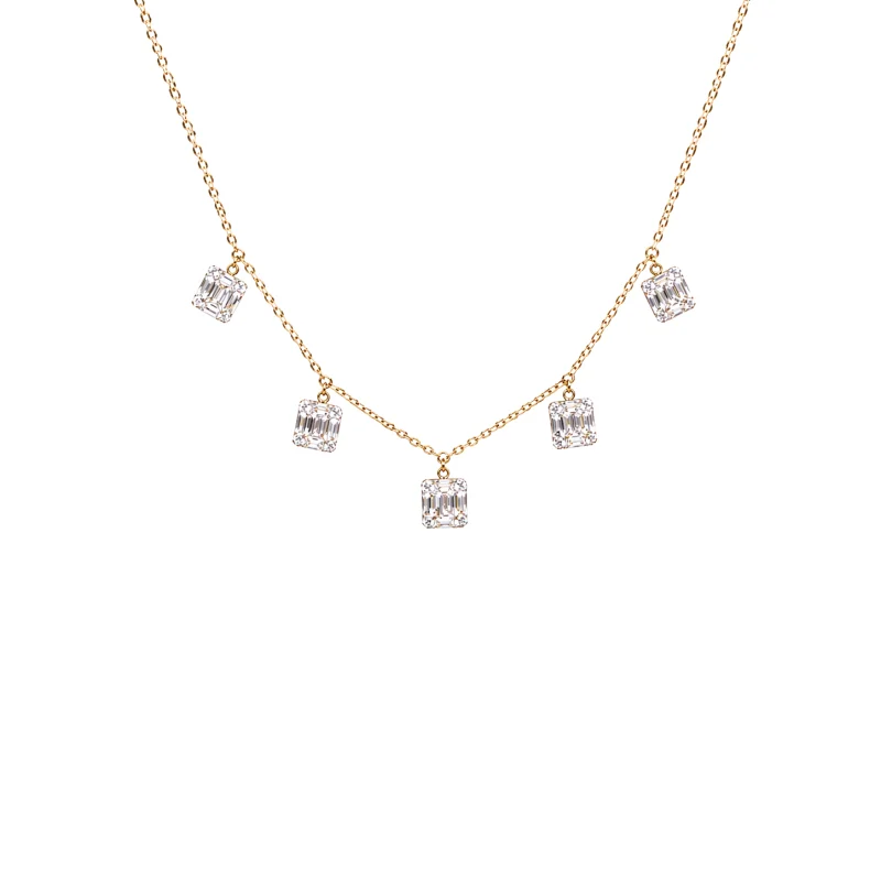 1.13ct Diamond 18K Gold Stationed Illusion Dainty Necklace