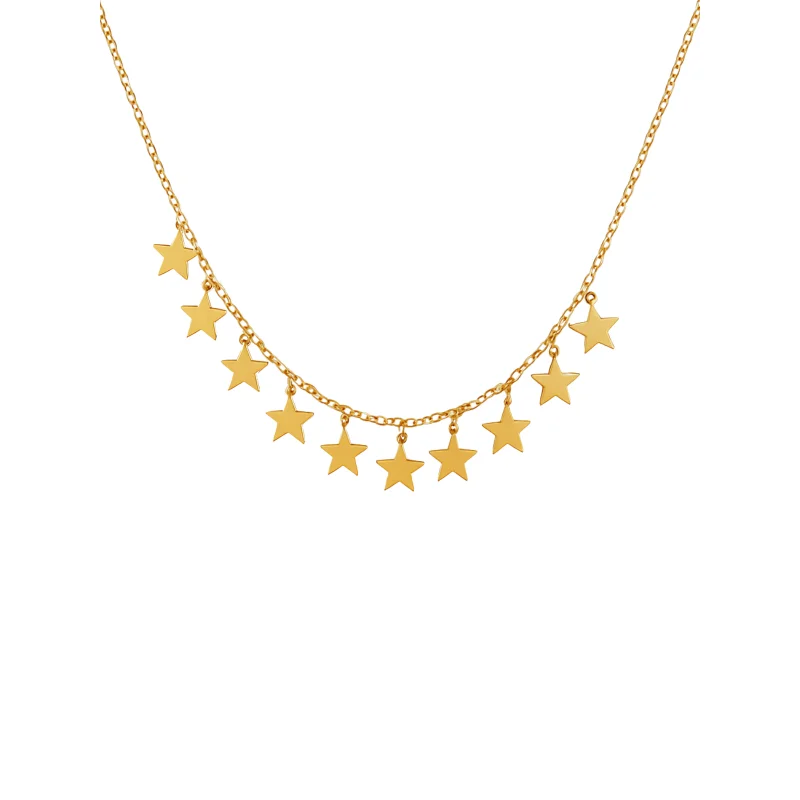 14K Gold Multi Star Station Chain Necklace
