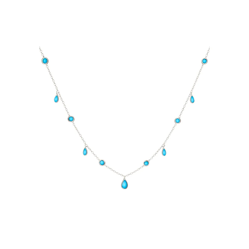 Turquoise 14K Gold Stationed Drop Dainty Necklace