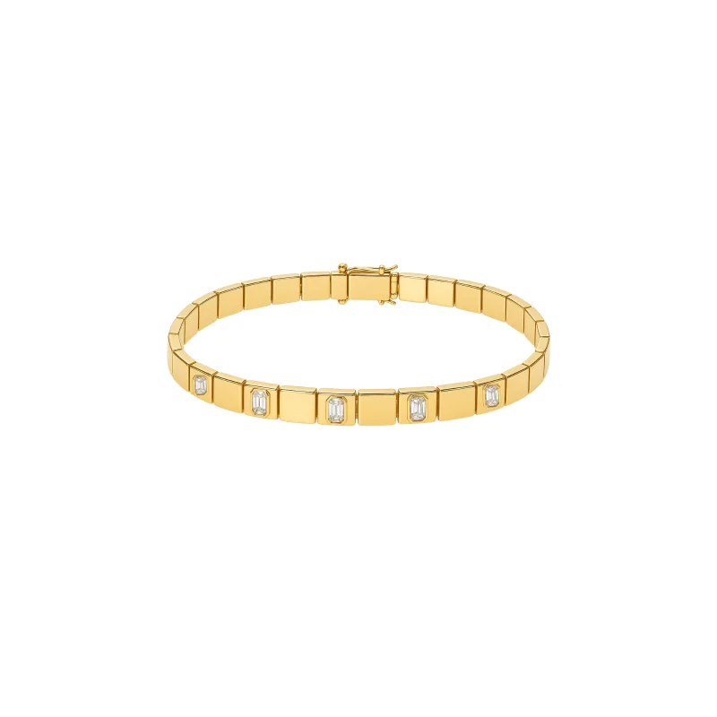 0.55ct Diamond 14K Gold Bezel Emerald Cut Link Bracelet