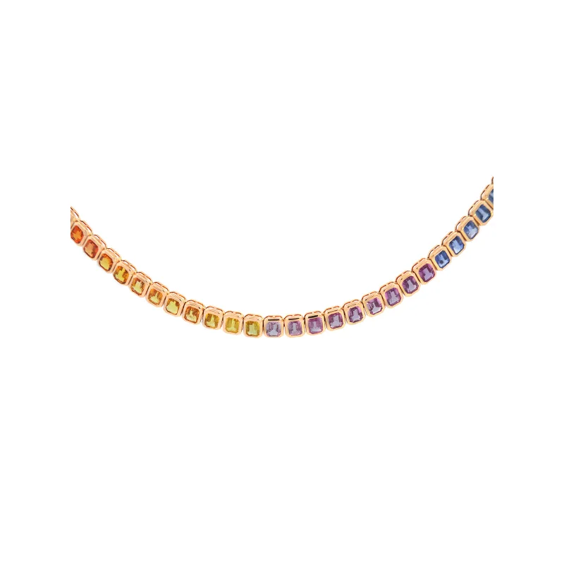 20.31ct Multi Color Sapphire 14K Gold Bezel Cut Half Necklace
