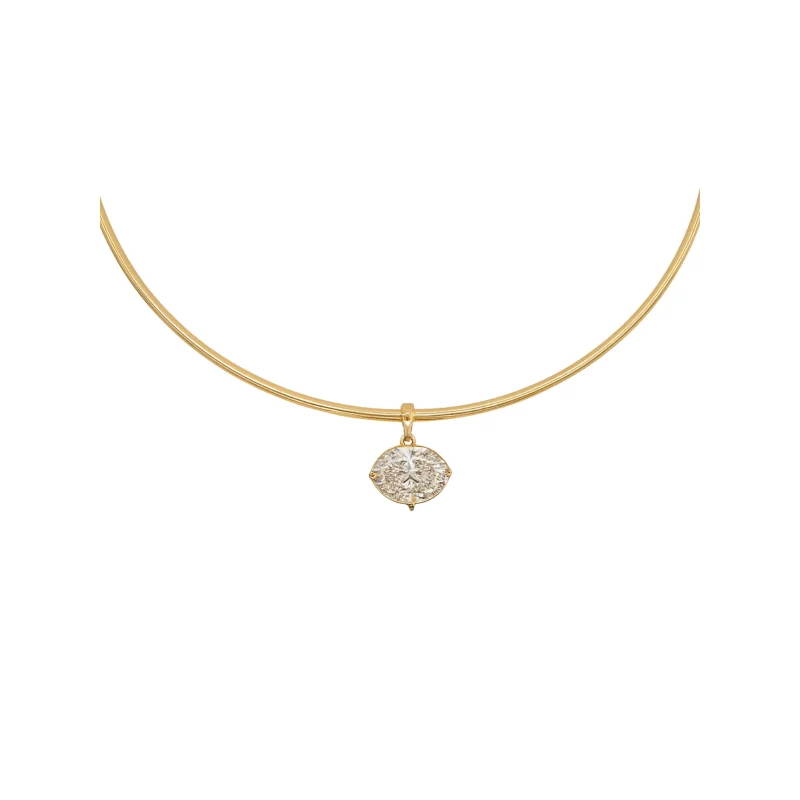 3.00ct Diamond 18K Gold Pendant Wire Collar Necklace