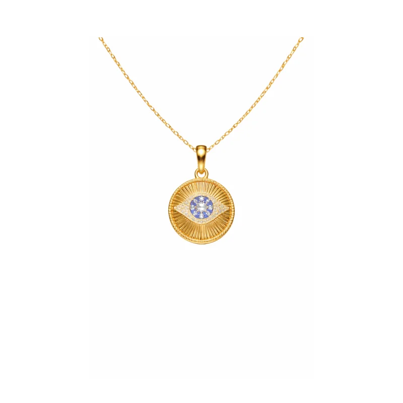 0.39ct Diamond Sapphire 14K Gold Evil Eye Pendant