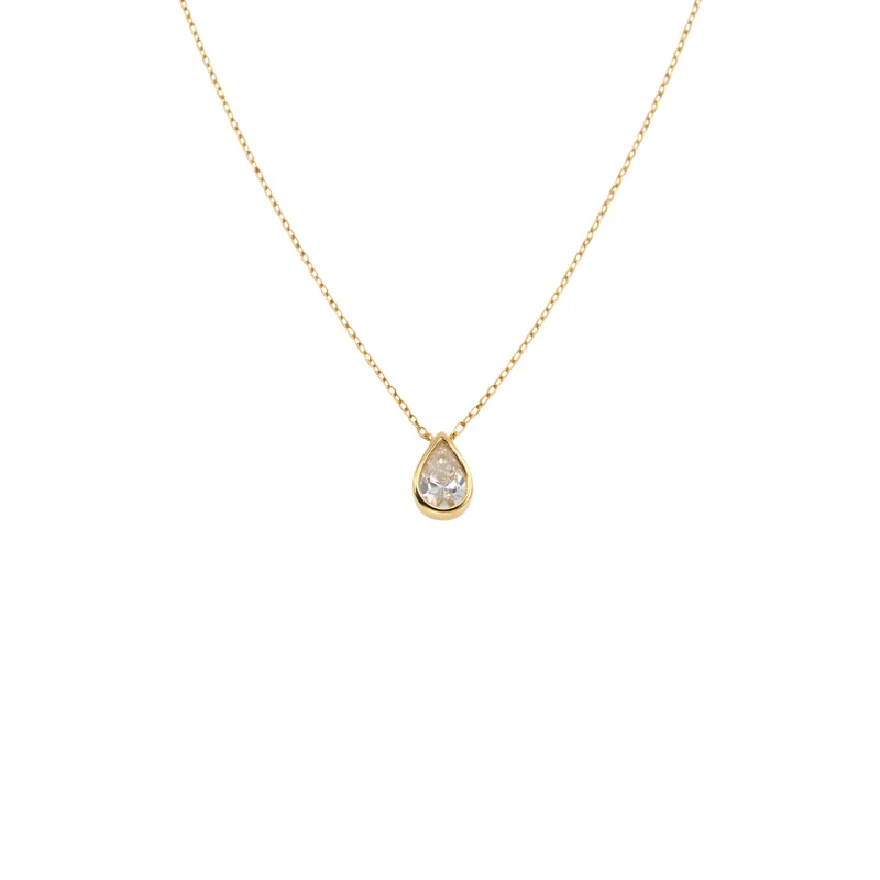 0.50ct Diamond 18K Gold Pear Bezel Necklace
