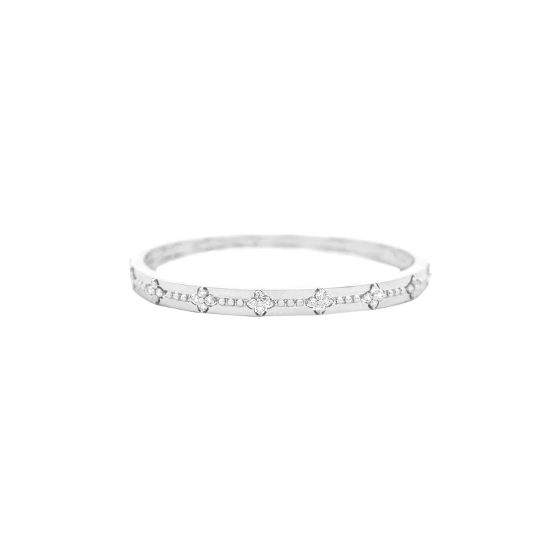 0.70ct Diamond 14K Gold Dainty Flower Bangle Bracelet White Gold