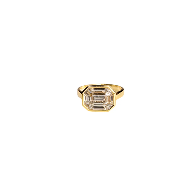 1.26ct Diamond 18K Gold Baguette Illusion Ring