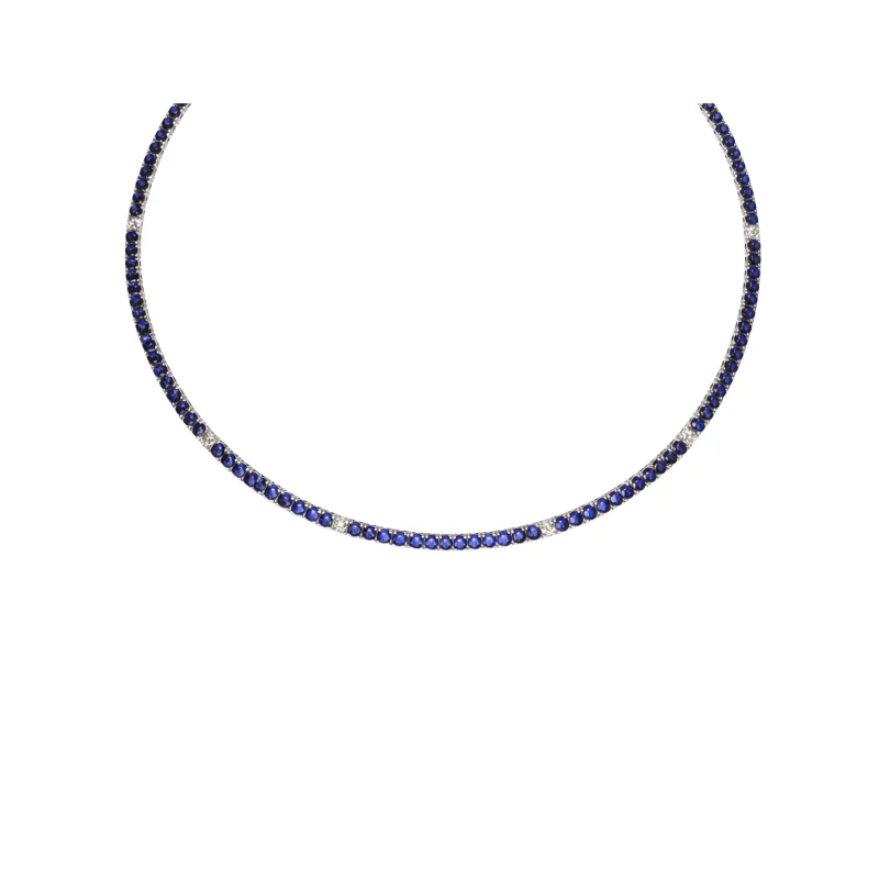 14.83ct Diamond Sapphire 14K Gold Tennis Necklace