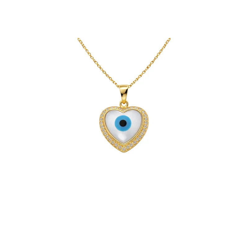 14K Gold Evil Eye Heart Pendant