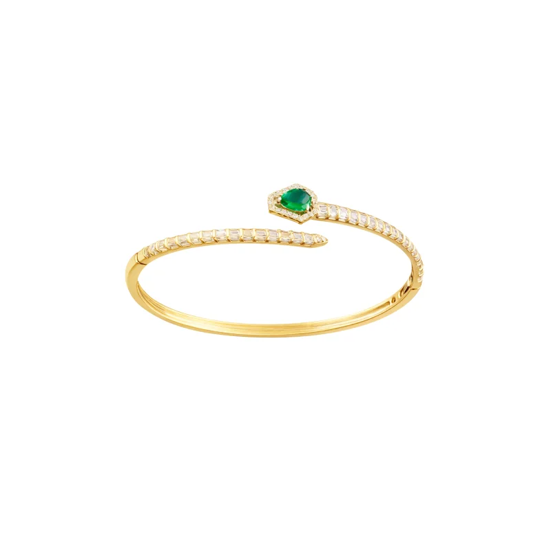 2.13ct Diamond Emerald 14K Gold Snake Cuff Bracelet