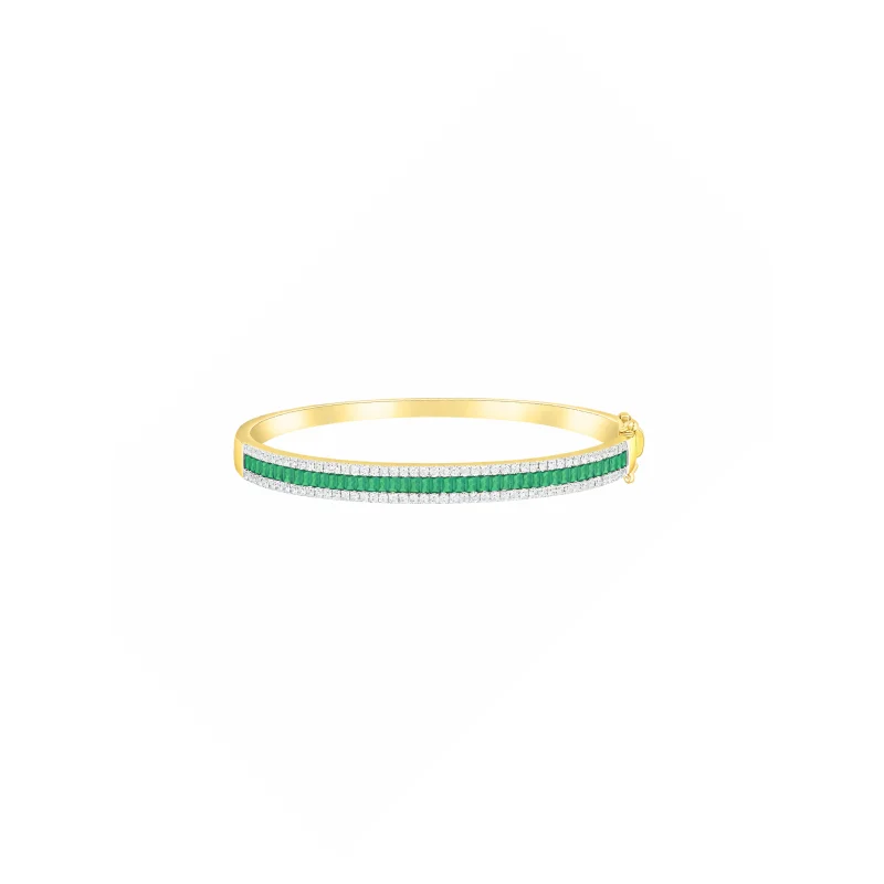 2.89ct Diamond Emerald 14K Gold Baguette Bangle Bracelet