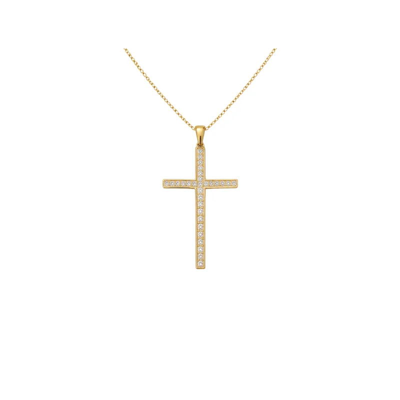 0.32ct Diamond 14K Gold Cross Pendant Chain Necklace