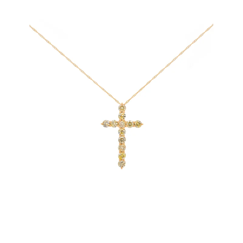 1.75ct Diamond 18K Gold Cross Pendant Chain Necklace