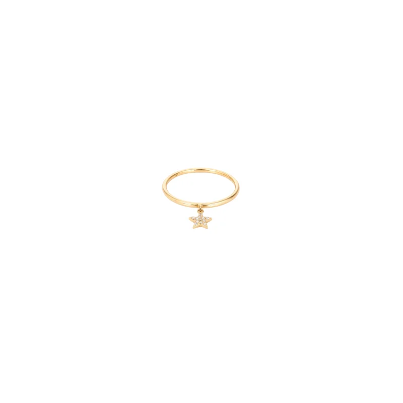 0.04ct Diamond 14K Gold Star Drop Dainty Ring
