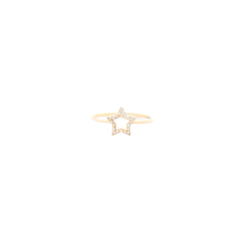 0.11ct Diamond 14K Gold Solitaire Star Ring