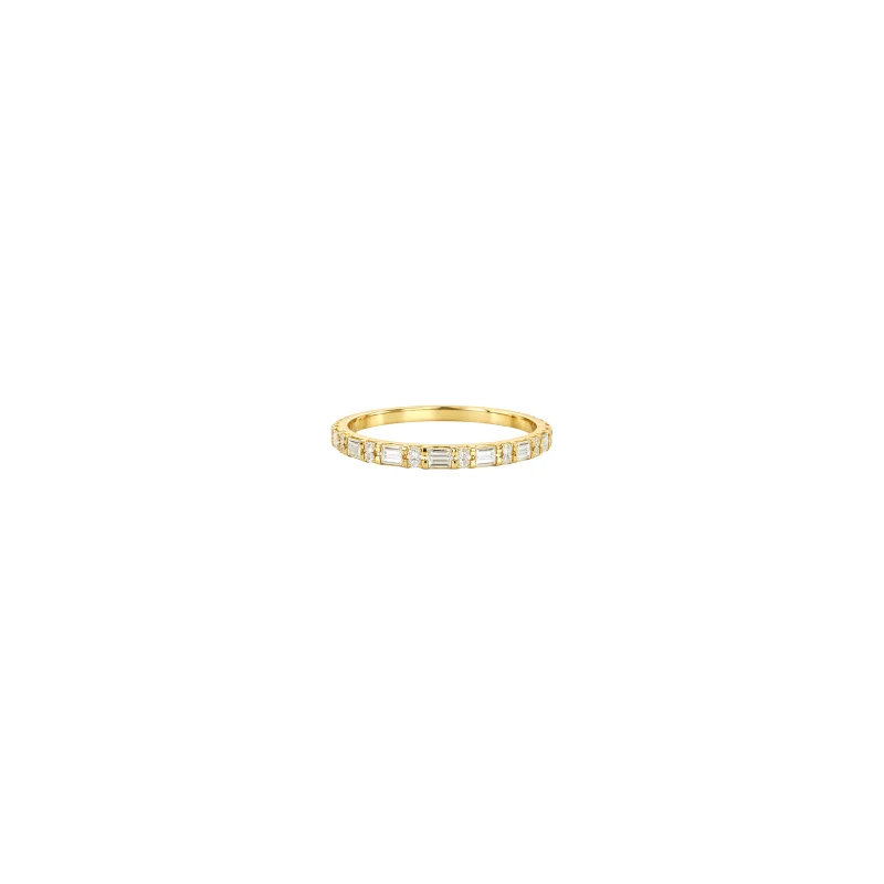 0.30ct Diamond 18K Gold Half Baguette Round Eternity Band Ring