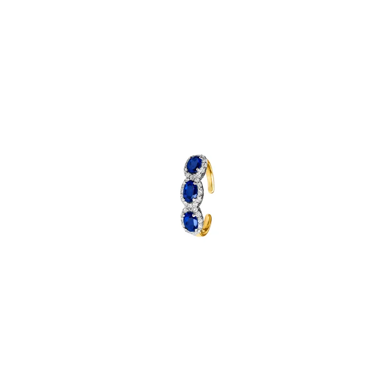 0.62ct Diamond Blue Sapphire 18K Gold Three Stone Ear Cuff