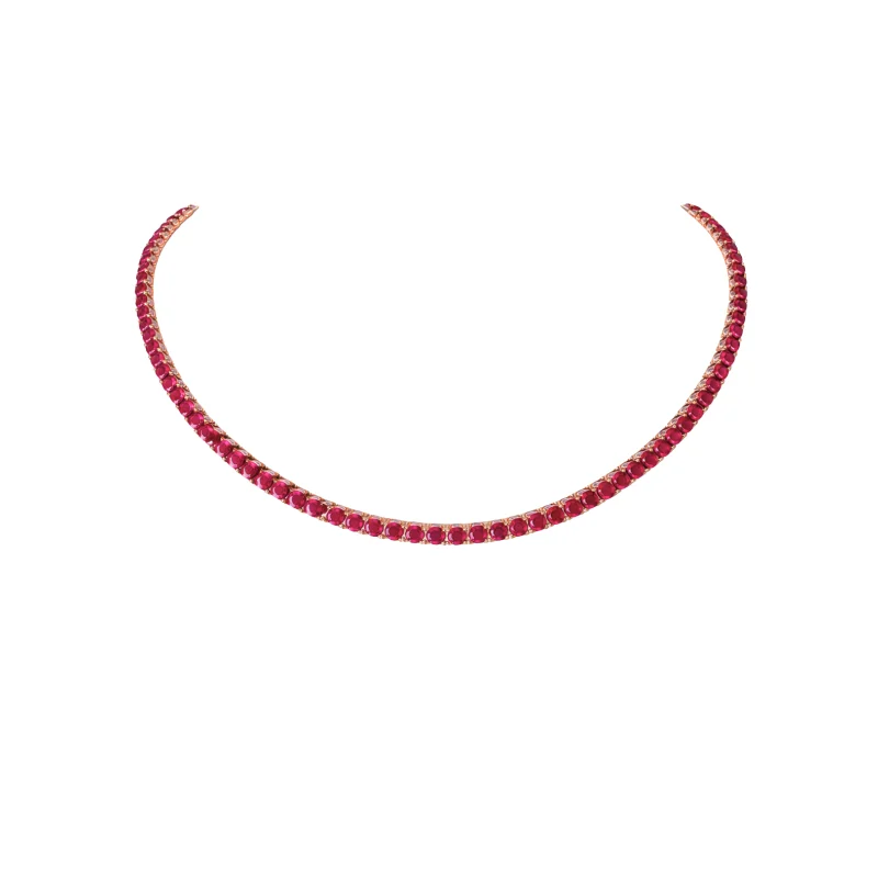 20.30ct Ruby 14K Gold Tennis Necklace