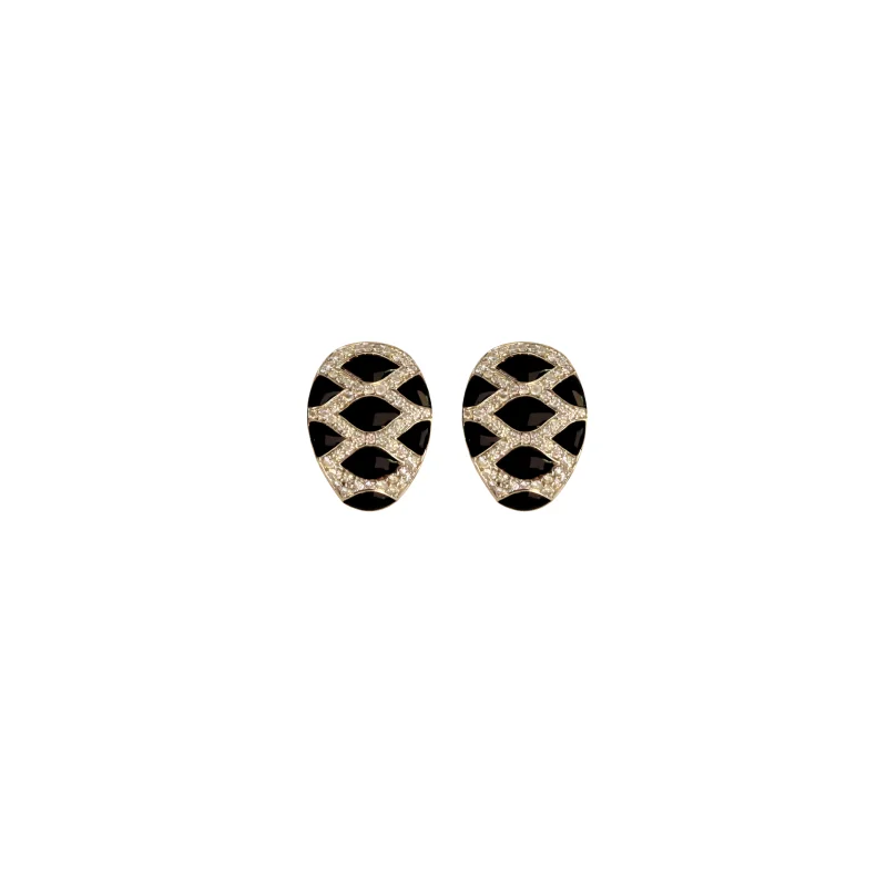 0.99ct Diamond Onyx 14K Gold Snake Print Hoop Earrings