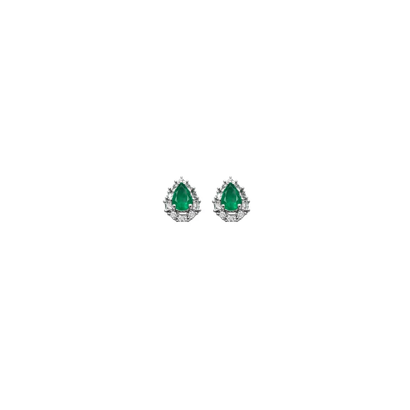 1.14ct Diamond Emerald 18K Gold Sunburst Pear Stud Earrings