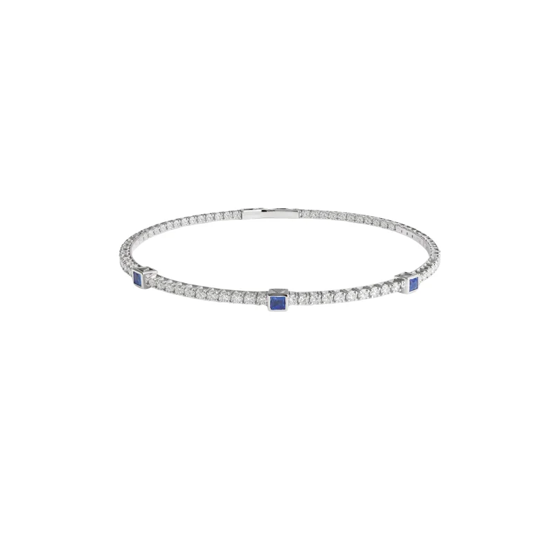 1.17ct Blue Sapphire Diamond 14K Gold Flexible Bangle Bracelet