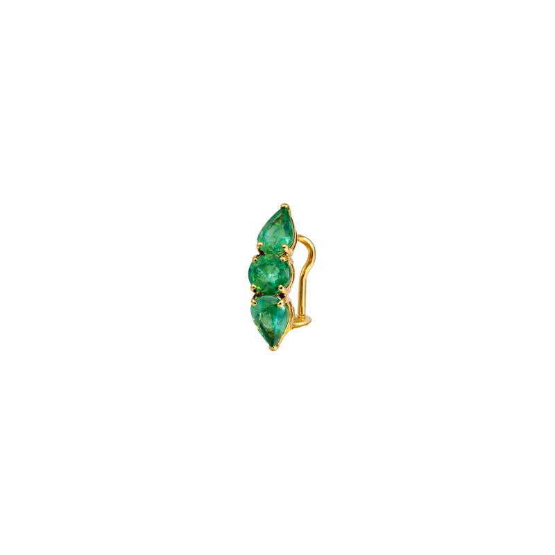 1.76ct Emerald 18K Gold Three Stones Ear Cuff