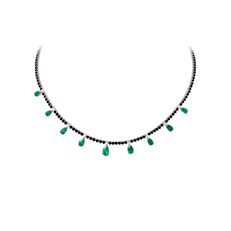 13.17ct Diamond Emerald 14K Gold Floating Necklace