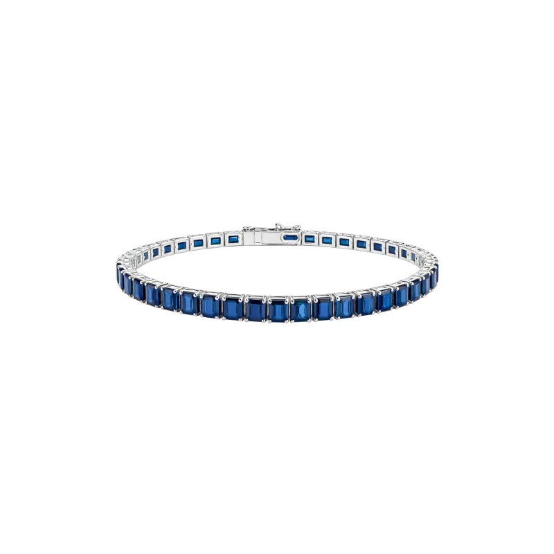 18.02ct Blue Sapphire 18K Gold Emerald Cut Tennis Bracelet