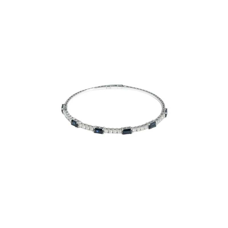 2.75ct Diamond Blue Sapphire 14K Gold Flexible Bangle Bracelet