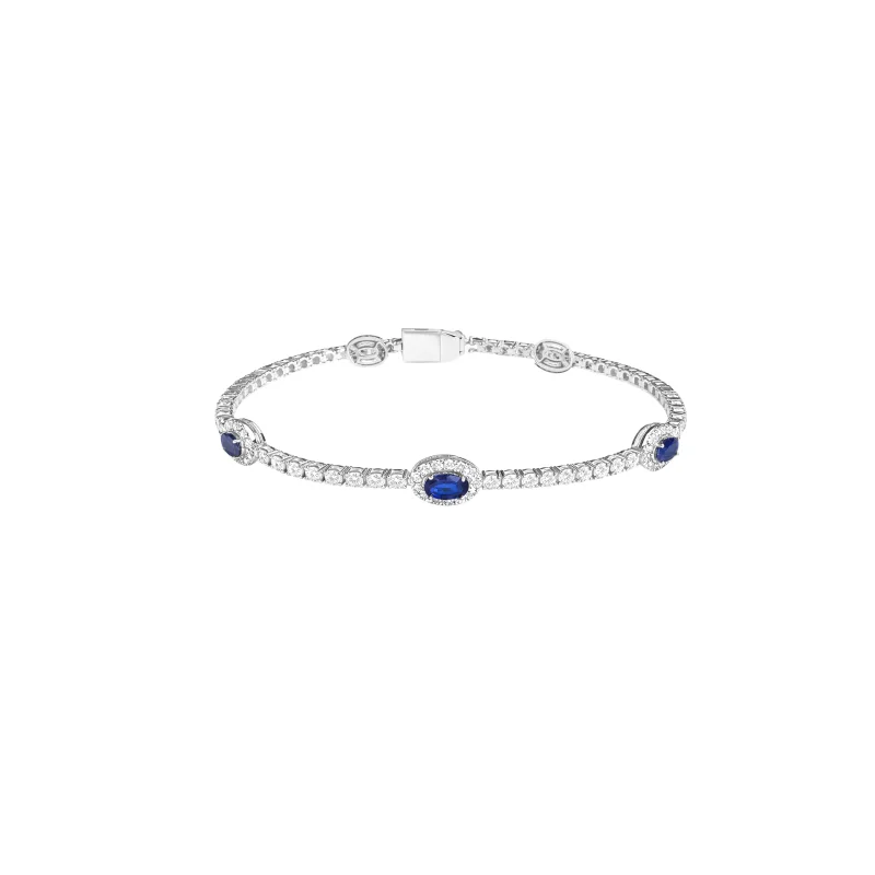 4.80ct Diamond Blue Sapphire 18K Gold Stationed Tennis Bracelet