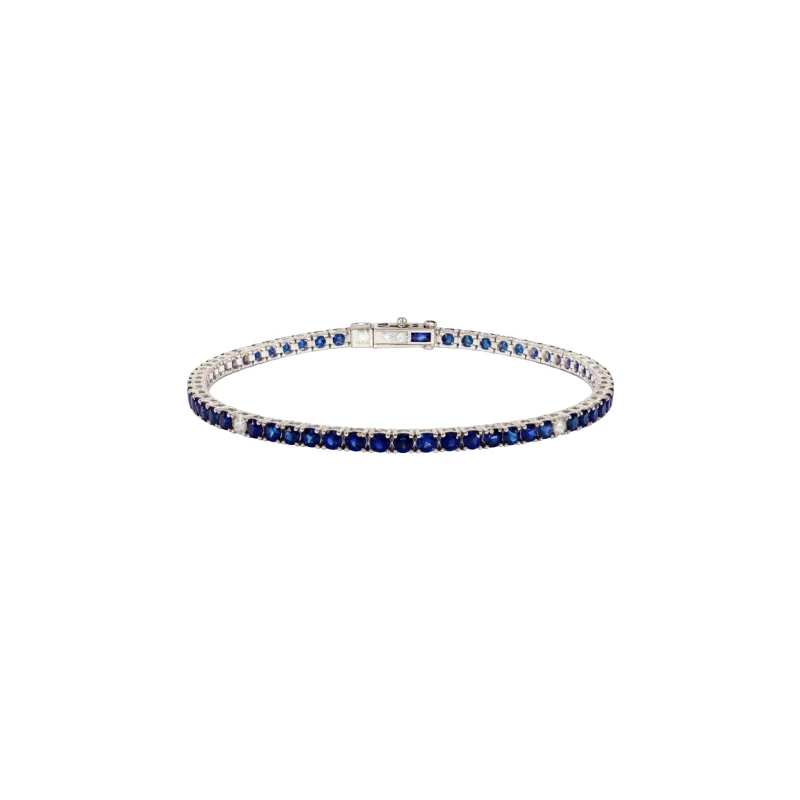 5.25ct Blue Sapphire Diamond 14K Gold Tennis Bracelet