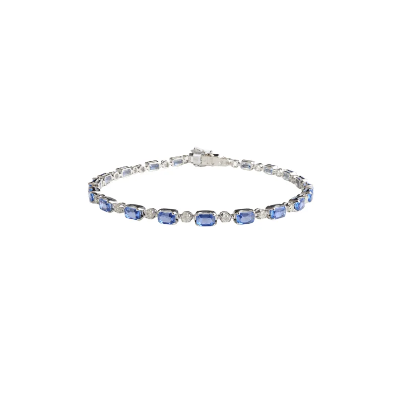 5.25ct Sapphire Diamond 14K Gold Tennis Bracele