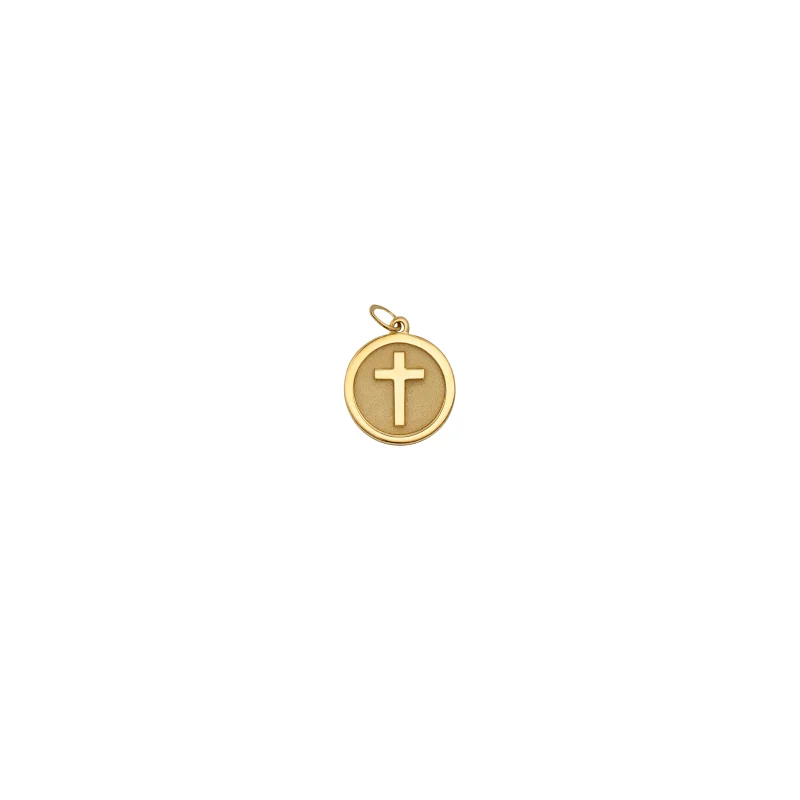 14K Gold Round Cross Medal