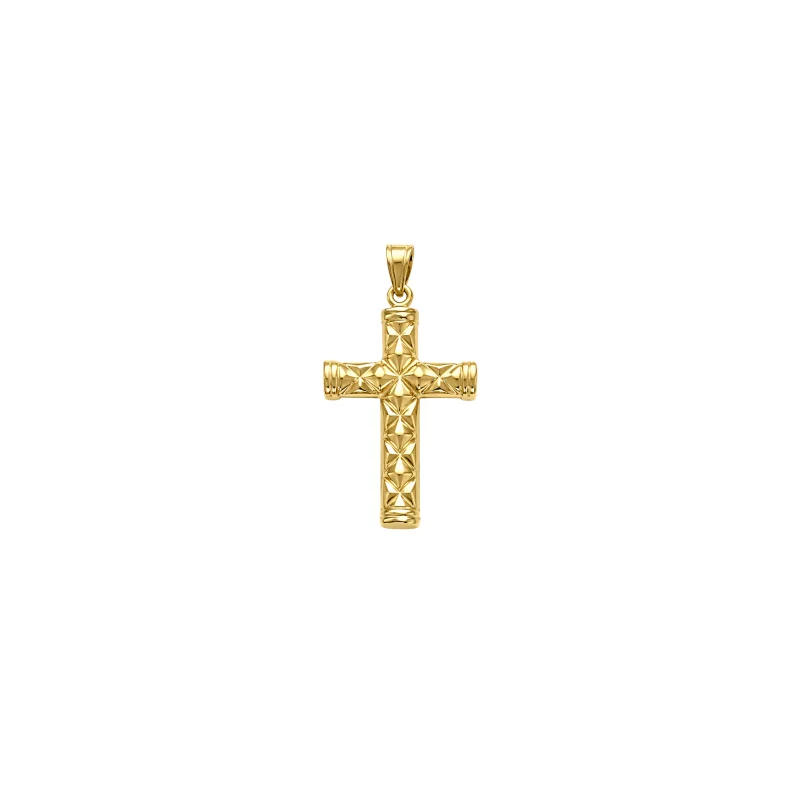 14K Yellow Gold Patterned Cross Pendant