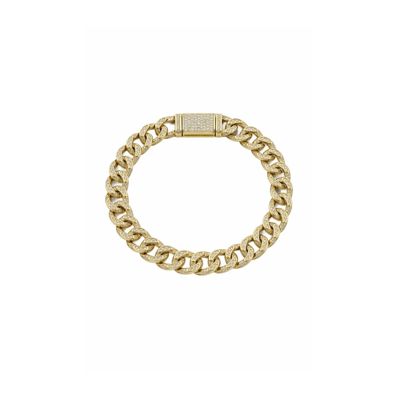 3.65cts Diamond 14K Gold Pave Cuban Chain Bracelet