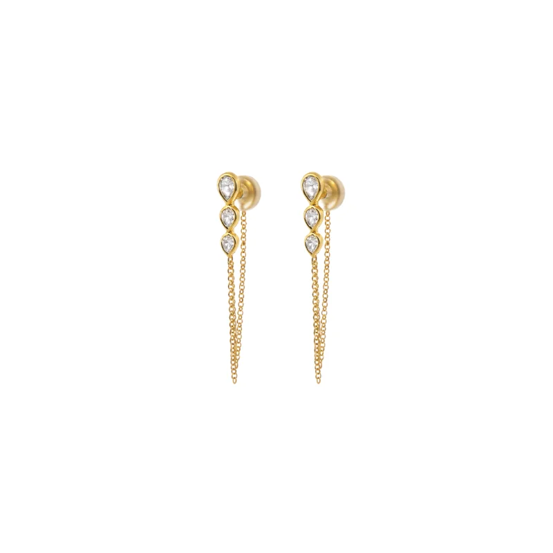 0.56ct Diamond 14K Gold Pear Drop Draped Chain Earrings
