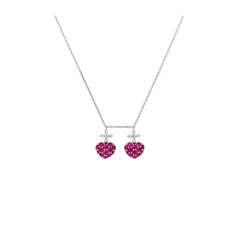 1.00ct Diamond Ruby 18K Gold Sacred Hearts Necklace
